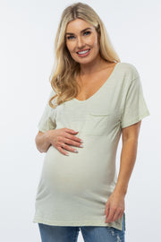 Mint Green Front Pocket Maternity T Shirt