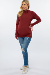 Burgundy Ribbed Hooded Maternity Active Top
