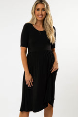Black Short Sleeve Babydoll Maternity Dress