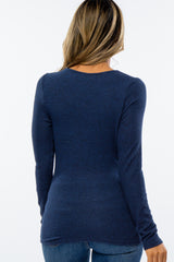 Navy Blue Brushed Knit Wrap Front Top
