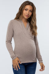 Mocha Wrap Front Ruched Side Maternity Top