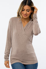 Mocha Wrap Front Ruched Side Maternity Top