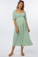 Mint Green Gingham Smocked Maternity Midi Dress