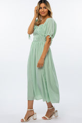 Mint Green Gingham Smocked Midi Dress
