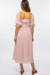 Pink Gingham Smocked Maternity Midi Dress