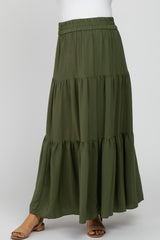 Olive Tiered Maternity Maxi Skirt