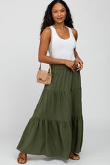 Olive Tiered Maternity Maxi Skirt
