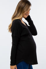 Black Waffle Knit Long Sleeve Maternity Top