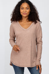 Taupe Waffle Knit Long Sleeve Maternity Top