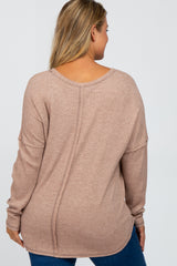 Taupe Waffle Knit Long Sleeve Maternity Plus Top