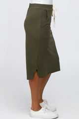 Olive Tie Front Accent Skirt