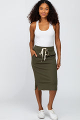 Olive Tie Front Accent Skirt