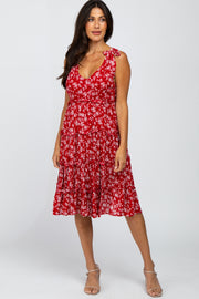 Red Floral Print Tiered Dress