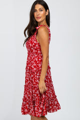 Red Floral Print Tiered Dress