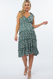 Green Floral Print Tiered Maternity Dress
