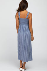 Blue Striped Smoked Midi Dress