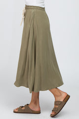 Olive Drawstring Waist Midi Skirt