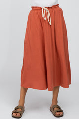 Rust Drawstring Waist Midi Skirt