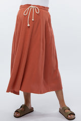 Rust Drawstring Waist Maternity Midi Skirt