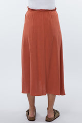 Rust Drawstring Waist Maternity Midi Skirt