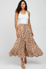 Taupe Floral Hi-Low Button Front Maternity Skirt