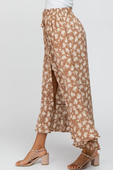Taupe Floral Hi-Low Button Front Skirt