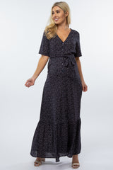 Navy Floral Button Front Maternity Maxi Dress