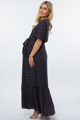 Navy Floral Button Front Maternity Maxi Dress