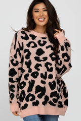 Pink Animal Print Oversized Sweater