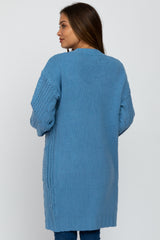 Blue Mixed Knit Chunky Maternity Cardigan