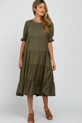 Olive Tiered Maternity Midi Dress