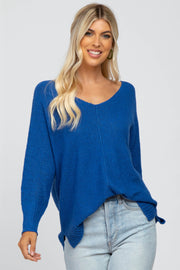 Royal Blue V-Neck Side Slit Sweater