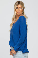 Royal Blue V-Neck Side Slit Sweater