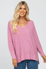 Pink V-Neck Side Slit Sweater