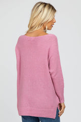 Pink V-Neck Side Slit Sweater