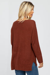 Burgundy V-Neck Side Slit Sweater
