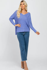 Lavender V-Neck Side Slit Sweater