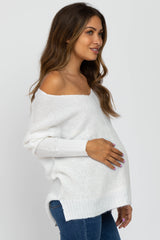 Ivory V-Neck Side Slit Maternity Sweater