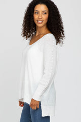 Ivory V-Neck Side Slit Sweater