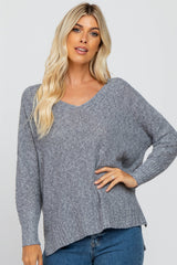 Grey V-Neck Side Slit Maternity Sweater