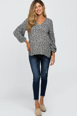 Black Floral Long Sleeve Maternity Top