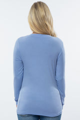 Light Blue Solid Layered Front Long Sleeve Maternity/Nursing Top