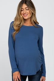 Blue Basic Maternity Long Sleeve Top