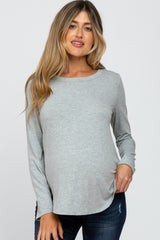 Heather Grey Basic Maternity Long Sleeve Top