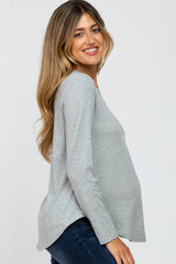 Heather Grey Basic Maternity Long Sleeve Top
