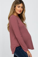Dark Mauve Basic Maternity Long Sleeve Top