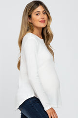 White Basic Waffle Knit Maternity Long Sleeve Top