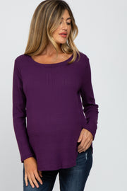 Purple Basic Waffle Knit Maternity Long Sleeve Top
