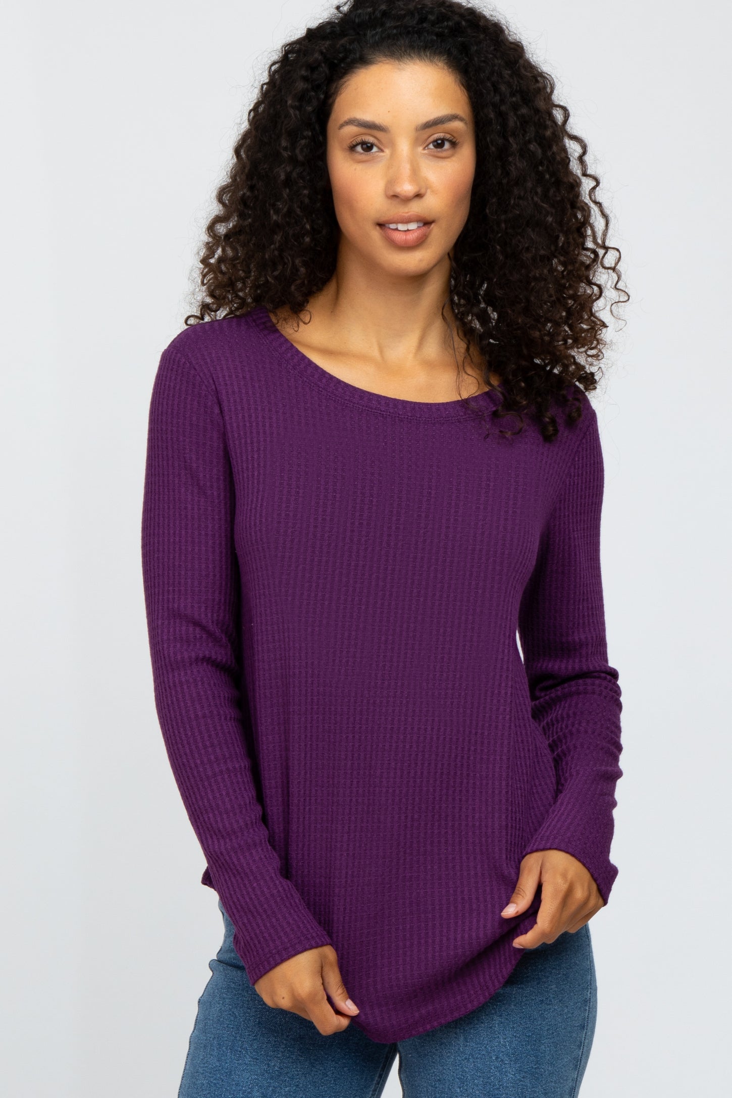 Purple Basic Waffle Knit Maternity Long Sleeve Top– PinkBlush