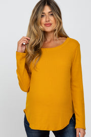Yellow Basic Waffle Knit Maternity Long Sleeve Top